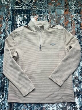 Callaway Men’s Beige Ribbed Half-Zip Pullover